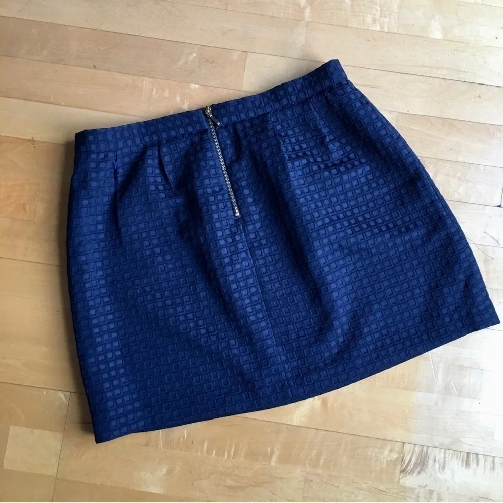 Katherine Barclay Mini Skirt, Abstract, Mod, Classic Navy Blue, Gold, Size 14